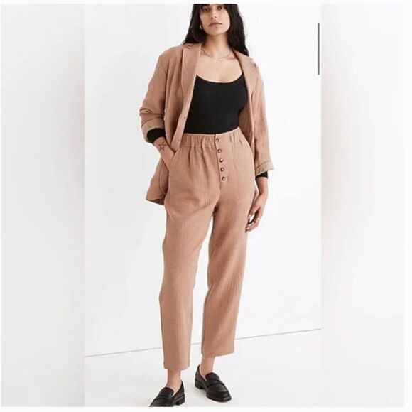 Madewell Cotton-Linen Pull-On High-Rise Tapered Pants: Button-Front Edition NWT - Picture 1 of 6